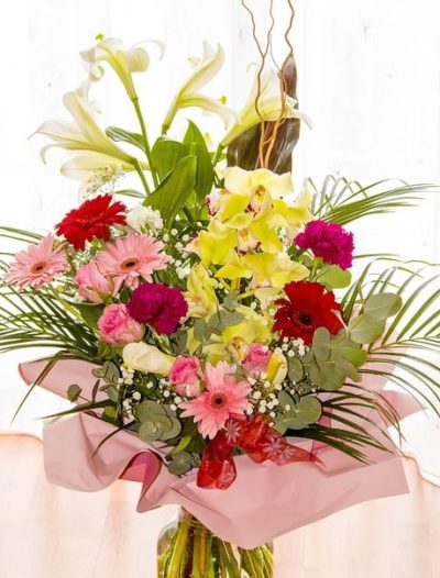 mixed pink bouquet gerbera-florist-london-gerbera-rose-stock-mixed-flower-bouquet